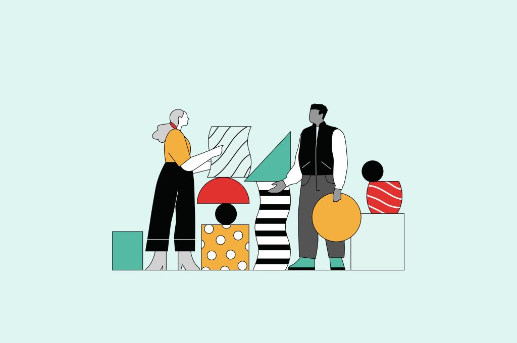 Illustration of two people collaborating on National Intern Day