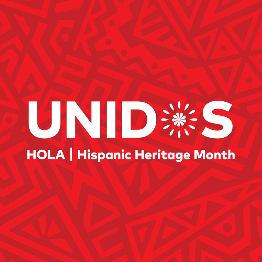 HOLA Hispanic Heritage Month logo on a red pattern background