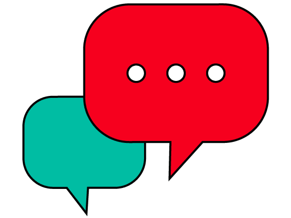 Illustration of two overlapping chat bubbles, one red and one green, symbolizing dialogue or communication.