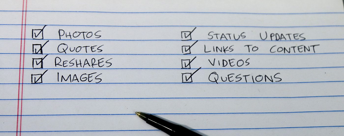 check list of content topics for social media page