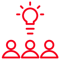 Teammates and a lightbulb representing big ideas.