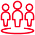 Three simplified people standing together above a circular base, representing a group or community.
