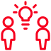 Two simplified people with a light bulb, representing collaboration and networking.